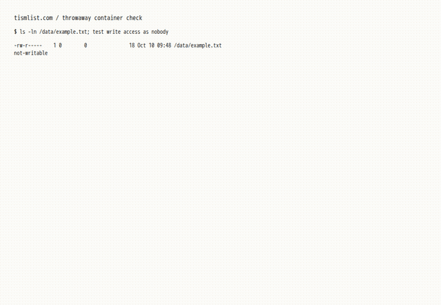 A file owned by root stays read-only for UID 65534 until chown hands it over